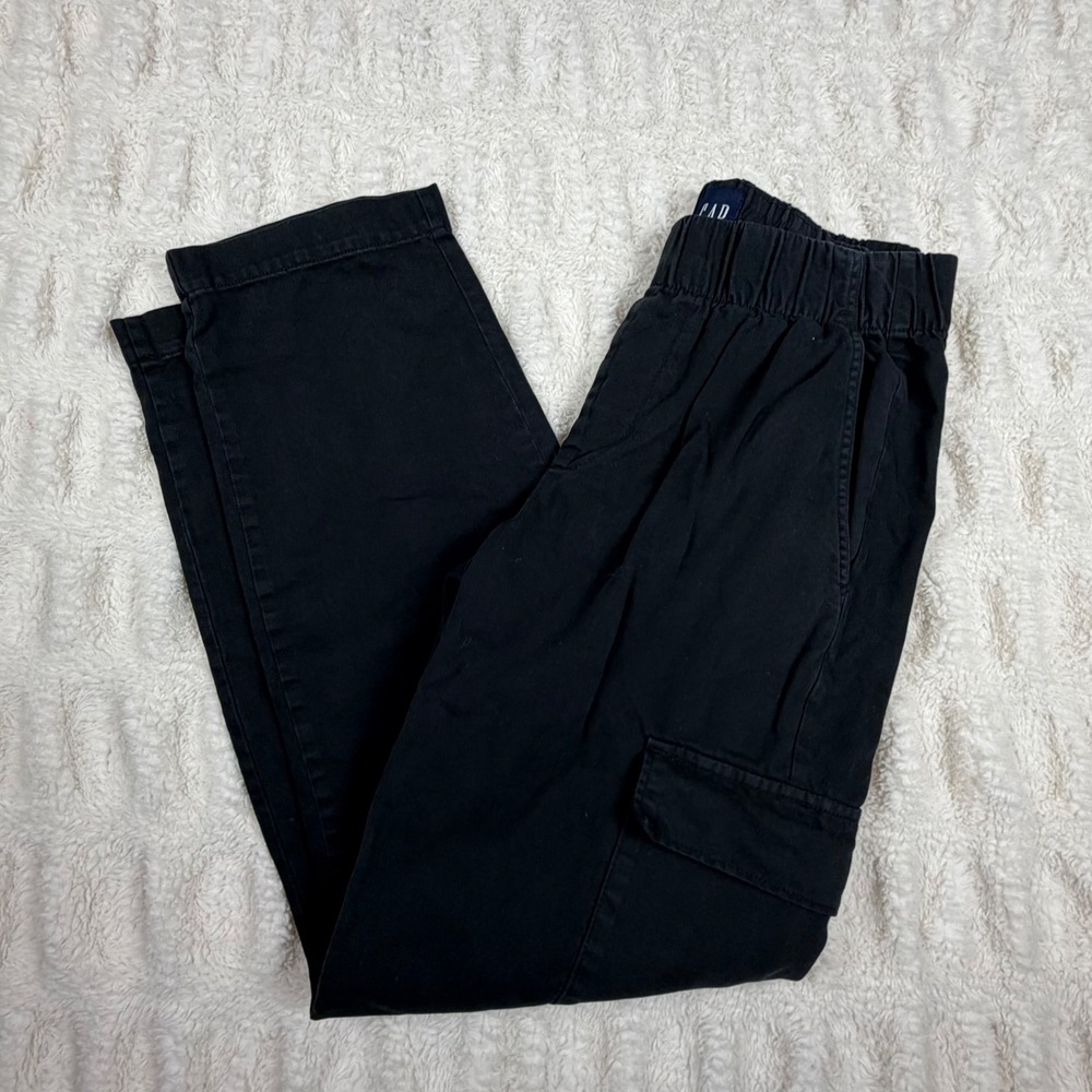 GAP Womens Black Elastic Waist Cargo Pants Size S Cotton Lyocell Blend Utility